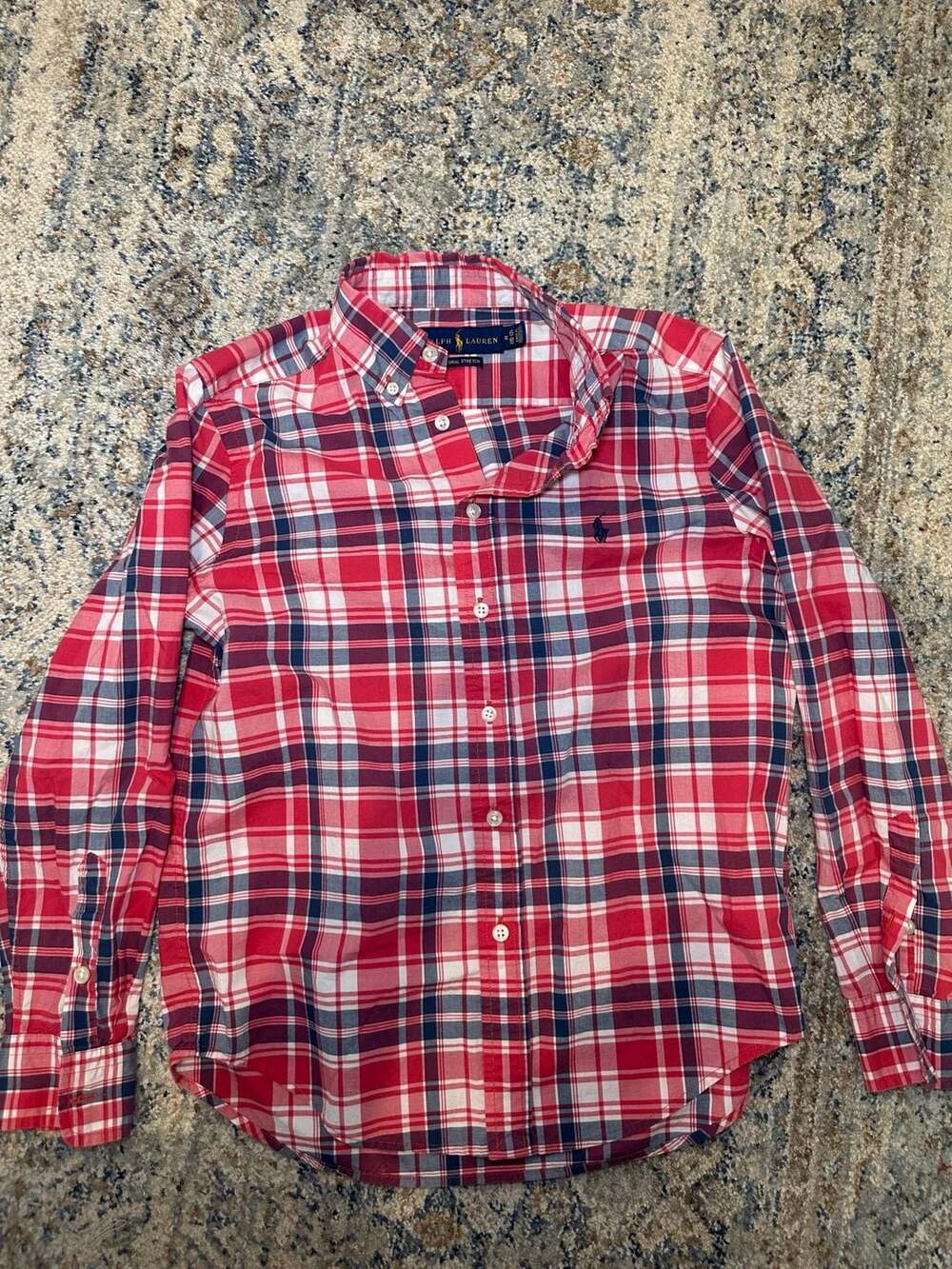 Polo Ralph Lauren Boys Red Plaid Long Sleeve Button Down Shirt Size youth M